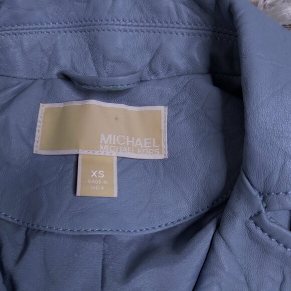 MICHAEL Michael Kors Leather Side-Strap Moto Jacket in Baby Blue - Picture 6 of 7